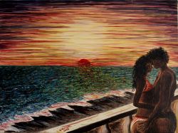 Amanti al tramonto (2018) - olio su tela - cm 40 x 30